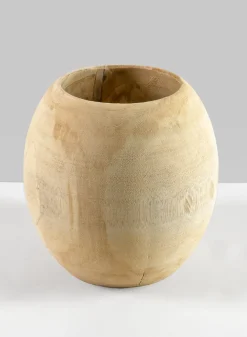 8in Tall Jaya Teak Fishbowl Wood Vase