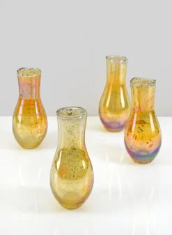 5in Tall Juliette Amber Vintage Glass Bud Vase, Set of 4