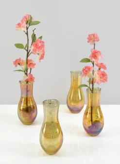 5in Tall Juliette Amber Vintage Glass Bud Vase, Set of 4