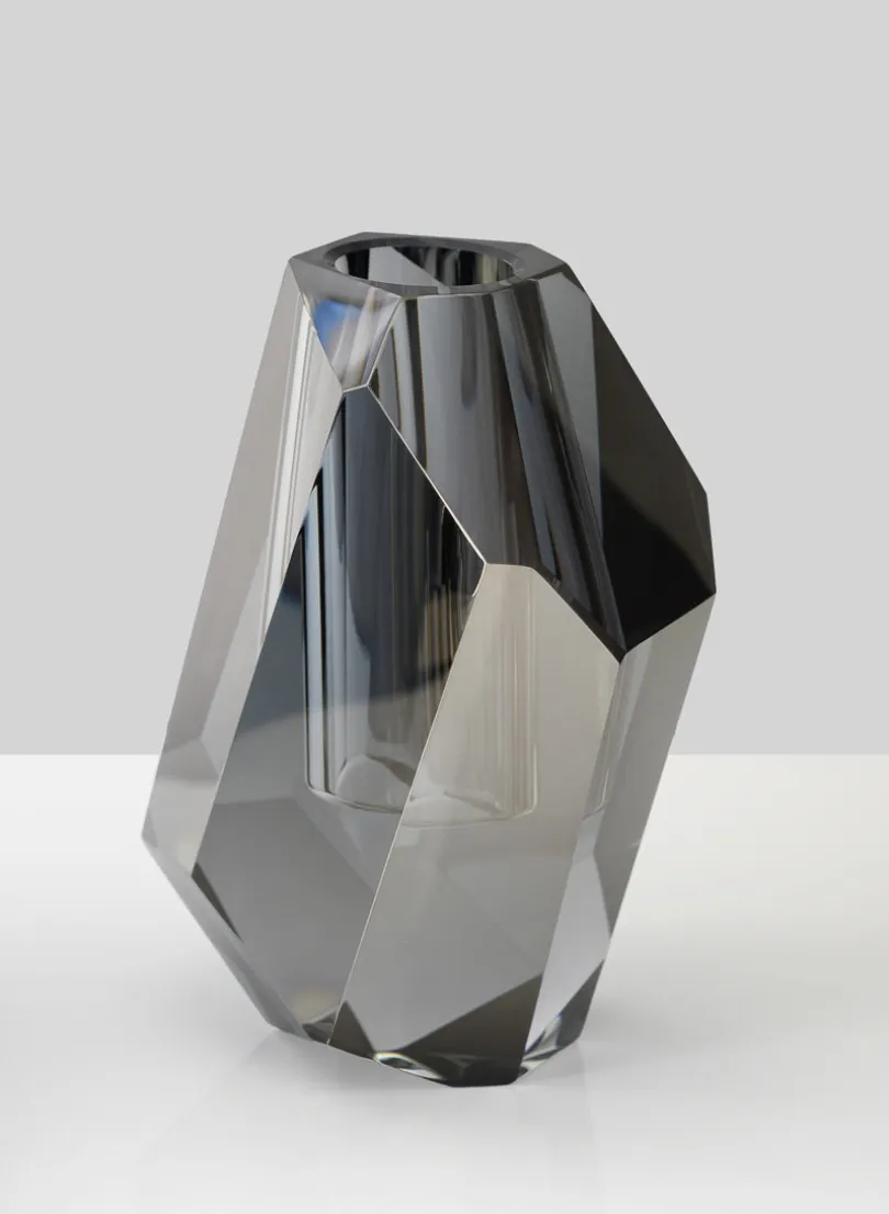 6in Tall Krustallos Luxe Chiseled Crystal Glass Vase