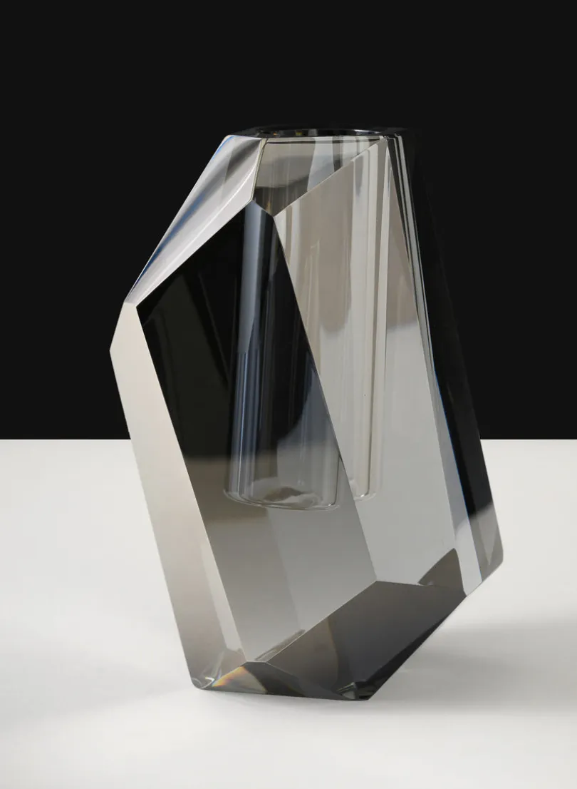 6in Tall Krustallos Luxe Chiseled Crystal Glass Vase