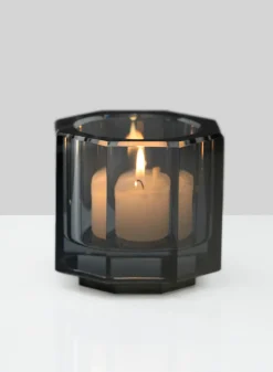 2.75in Tall Krustallos Luxe Smoke Gray Tealight Crystal Glass Holder