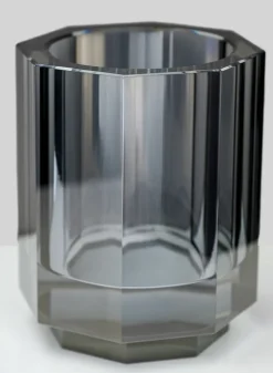5in Tall Krustallos Luxe Smoke Gray Crystal Glass Candle Holder