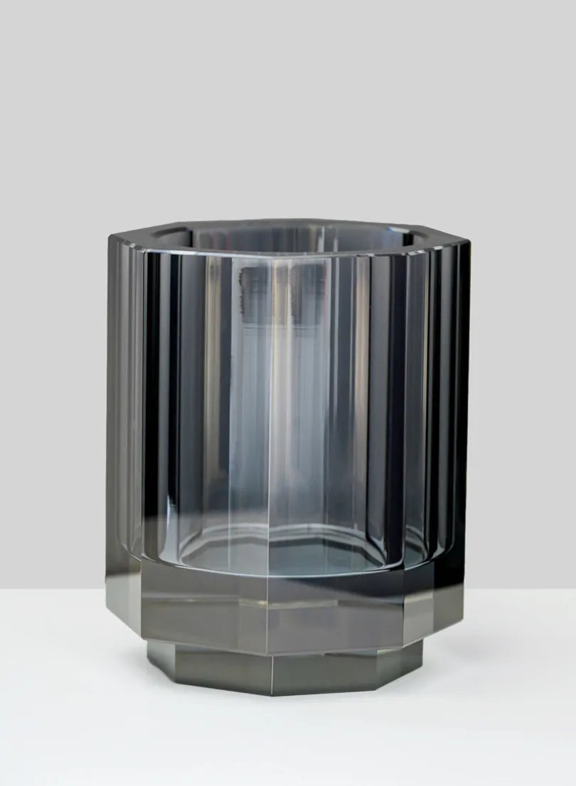 5in Tall Krustallos Luxe Smoke Gray Crystal Glass Candle Holder