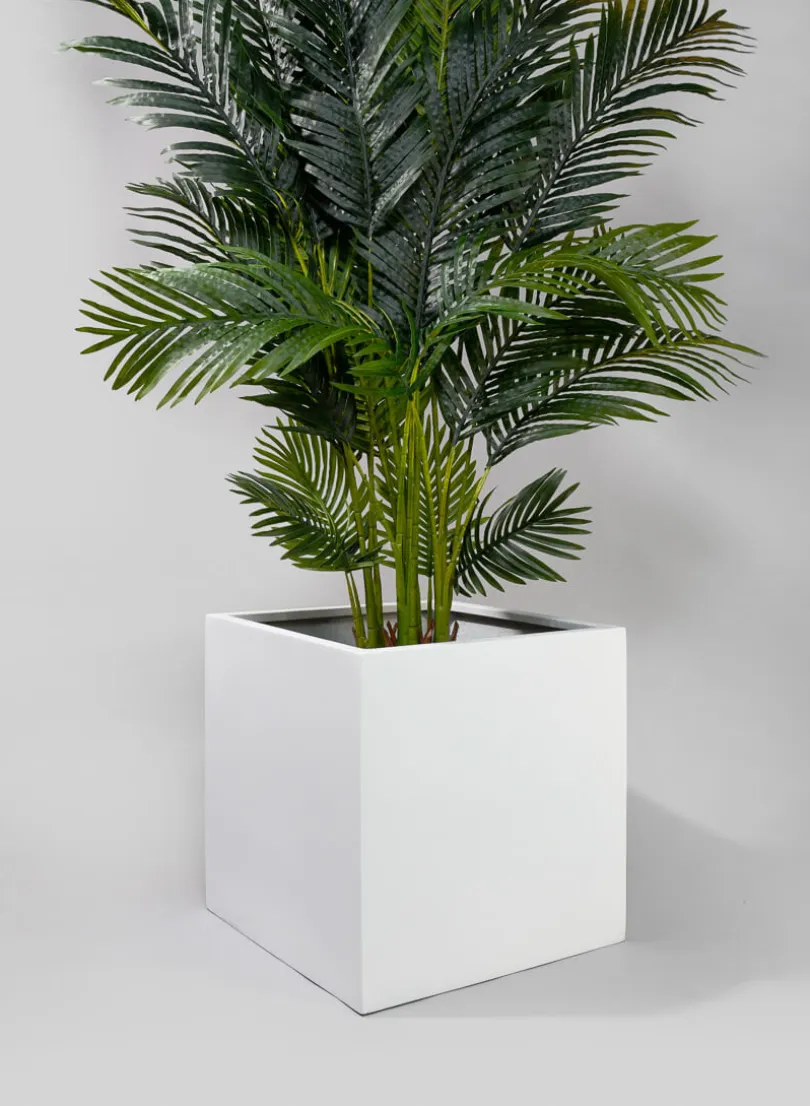 19.75in Tall Kyvika Matte White Fiber Stone Square Pot
