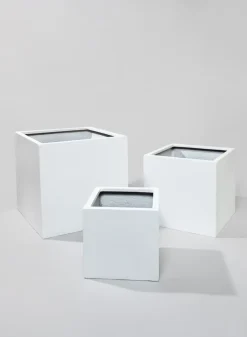 19.75in Tall Kyvika Matte White Fiber Stone Square Pot