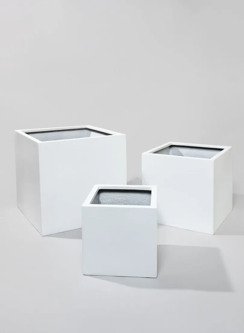 19.75in Tall Kyvika Matte White Fiber Stone Square Pot