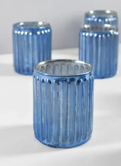 3in Tall La Fete en Antique Blue Glass Votive Holder, Set of 6