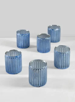 3in Tall La Fete en Antique Blue Glass Votive Holder, Set of 6