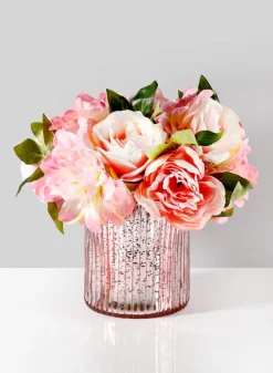 6in Tall La Fete en Rose Vintage Pink Ribbed Glass Cylinder