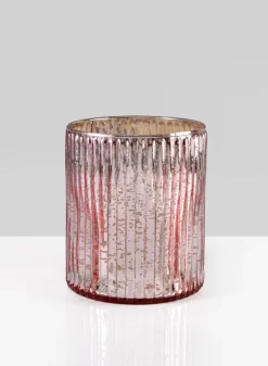 6in Tall La Fete en Rose Vintage Pink Ribbed Glass Cylinder