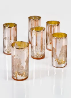 4in Tall La Fete en Rose Vintage Pink Glass Cylinder, Set of 6