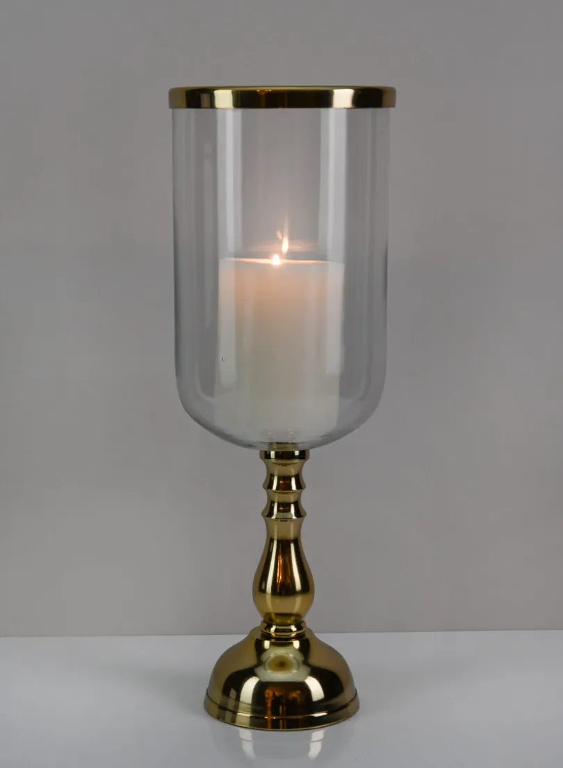 14.5in Tall Leila Gold Glass Hurricane