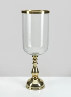14.5in Tall Leila Gold Glass Hurricane