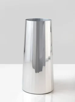 9in Tall Le Mans Silver Faceted Stainless Steel Vase