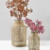 8in Tall Los Cabos Rattan Glass Vases, Set of 2