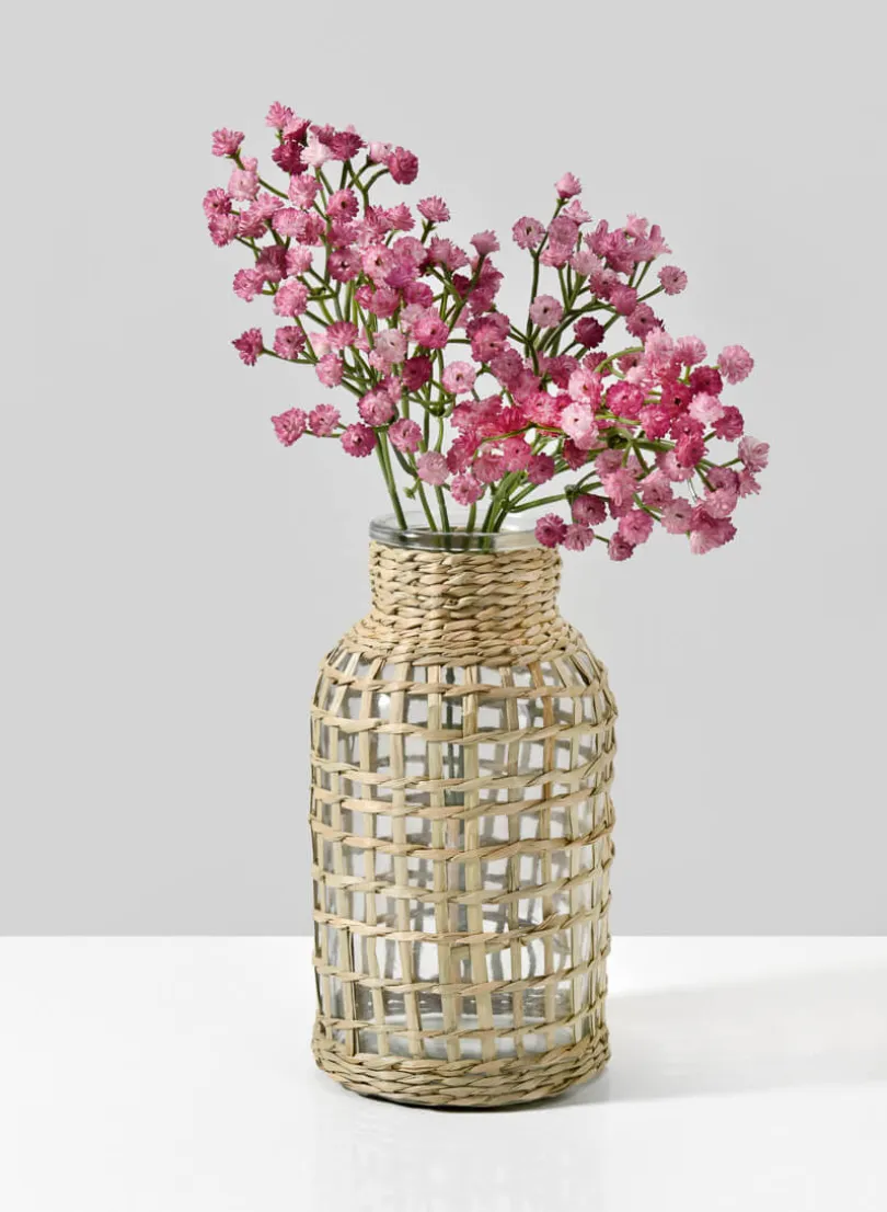 8in Tall Los Cabos Rattan Glass Vases, Set of 2