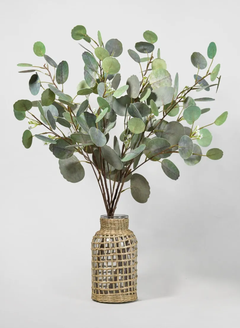8in Tall Los Cabos Rattan Glass Vases, Set of 2