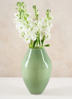 10in Tall Lucerne Jade Green Hand Blown Glass Vase