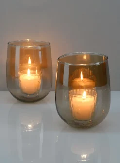 4.25in Tall Malaga Brown Luster Glass Holder, Set of 2
