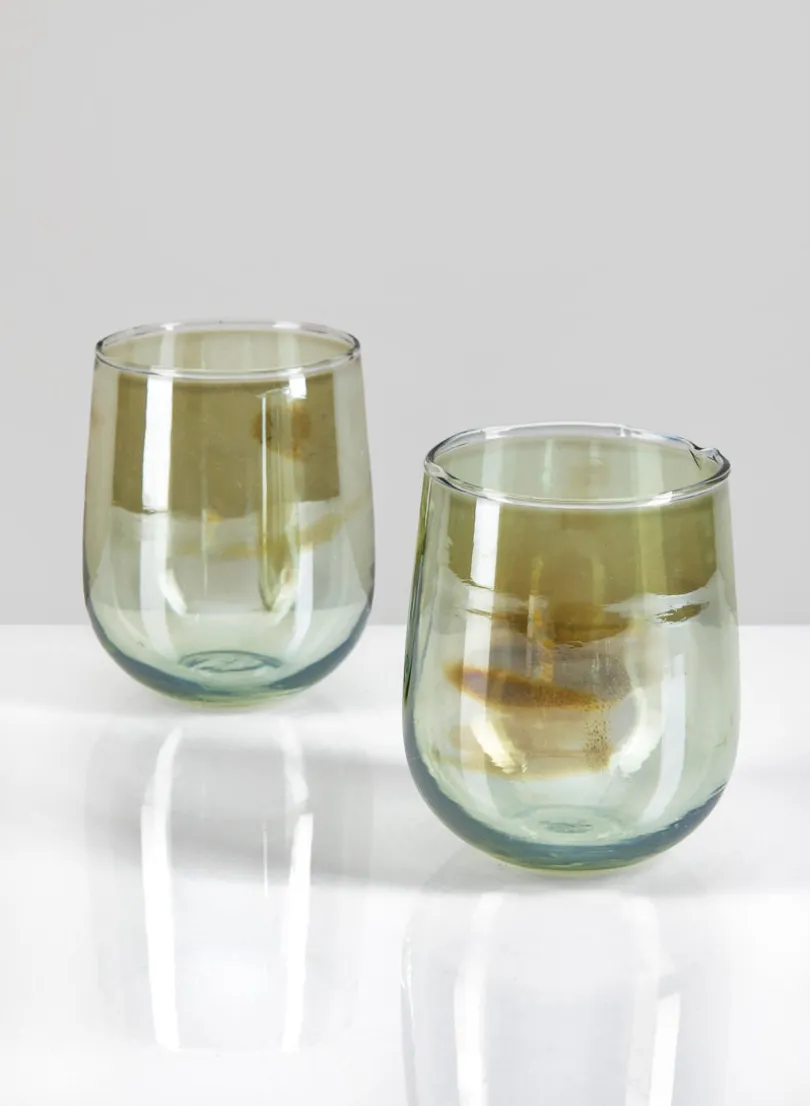 4.25in Tall Malaga Green Luster Glass Holder, Set of 2