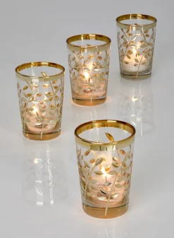 3.5in Tall Marrakesh Gold Glass Votive Holder, Set of 4