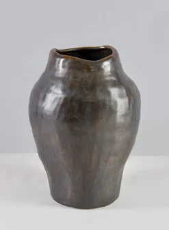 9in Tall Mashiko Aged Brown Artisan Ceramic Urn