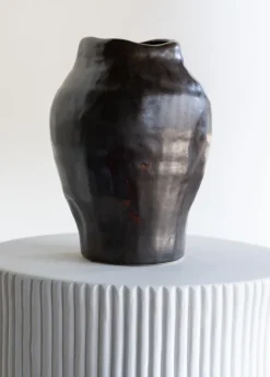 9in Tall Mashiko Aged Brown Artisan Ceramic Urn