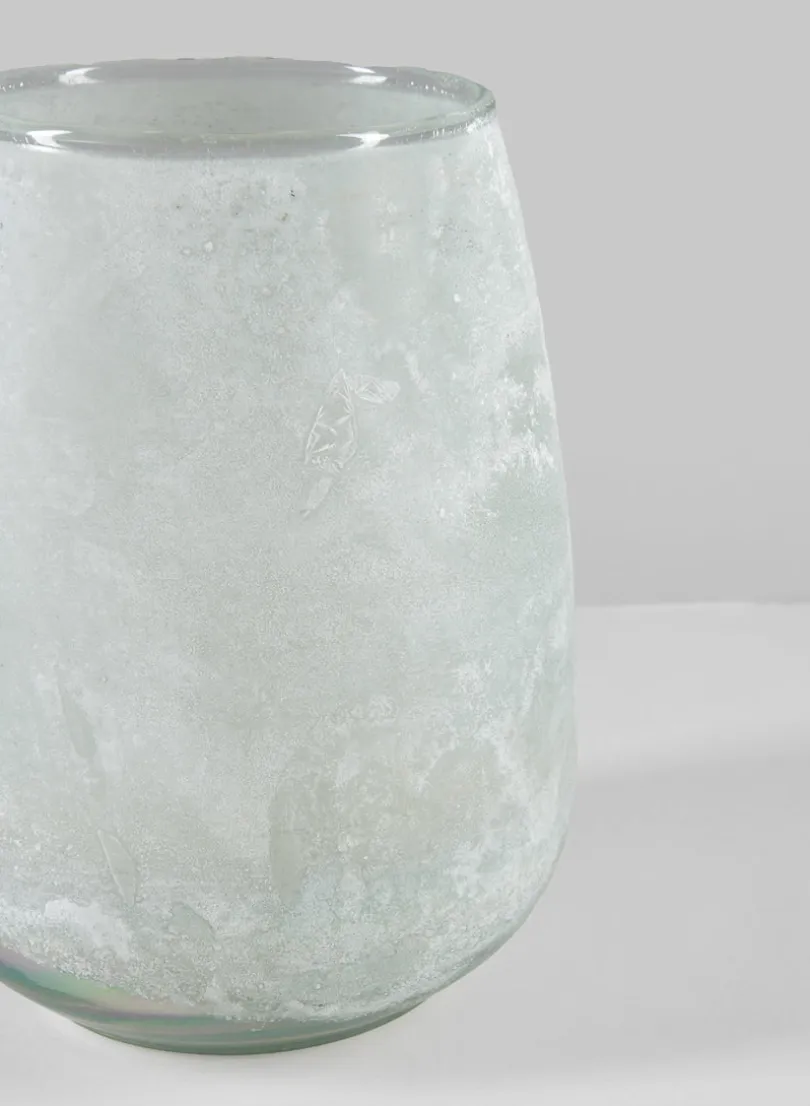 6.25in Tall Mashtal Luster White Frost Washed Artisan Glass Holder