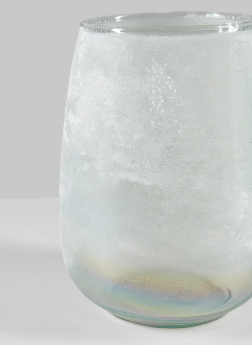 6.25in Tall Mashtal Luster White Frost Washed Artisan Glass Holder