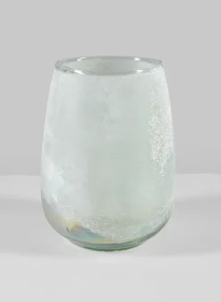 6.25in Tall Mashtal Luster White Frost Washed Artisan Glass Holder