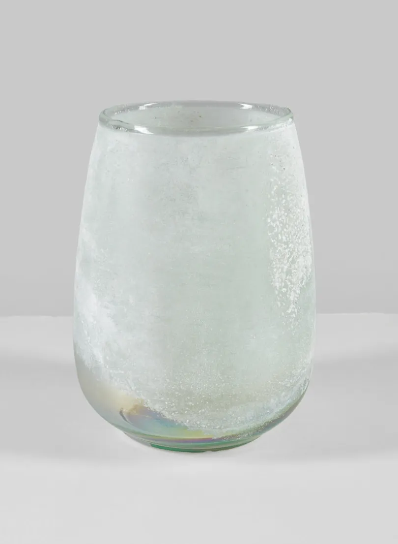 6.25in Tall Mashtal Luster White Frost Washed Artisan Glass Holder