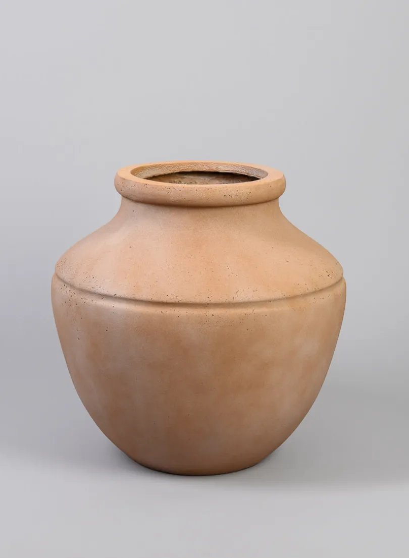 16in Tall Matka Lava Concrete Terracotta Look Low Jar Planter