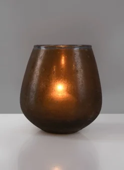 5.5in Tall Mesopotamia Bronze Balloon Glass Votive Holder