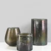 4 1/8in Tall Mesopotamia Bronze Glass Votive Holder