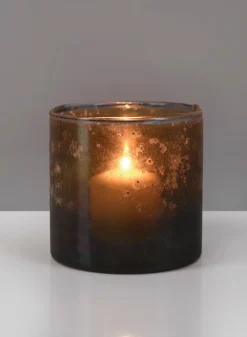 4 1/8in Tall Mesopotamia Bronze Glass Votive Holder