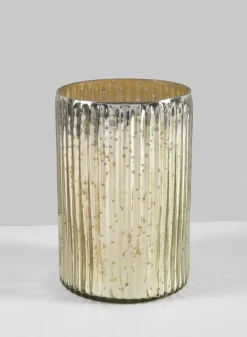 6in Tall Mewaar Old Silver Pleated Mercury Glass Vase