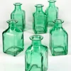 4.5in Tall Mexican Green Glass Square Bottle Bud Vase, Set of 6