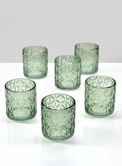 3.25in Tall Mexican Green Glass Tea Light Holder, Set of 6