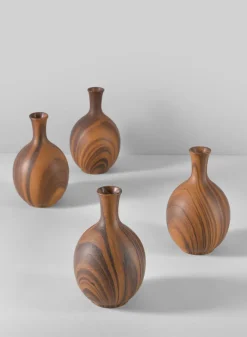 5.5in Tall Momo Dark Walnut Look Ceramic Bud Vase, Set of 4