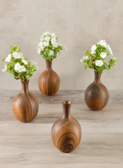 5.5in Tall Momo Dark Walnut Look Ceramic Bud Vase, Set of 4