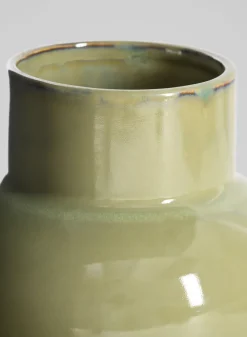 7in Tall Moss Green Glaze Ceramic Akaibara Vase