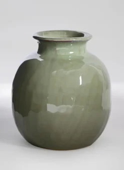 5.5in Tall Moss Green Glaze Ceramic Fuji Deco Vase