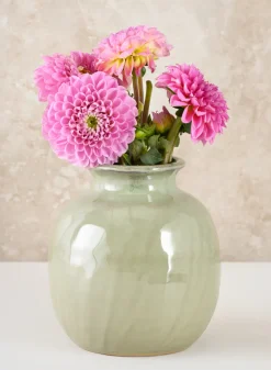 5.5in Tall Moss Green Glaze Ceramic Fuji Deco Vase