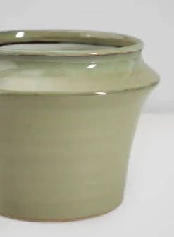 6in Tall Moss Green Glaze Ceramic Ikebana Planter
