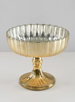 8in Tall Mumtaz Gold Dish Glass Urn