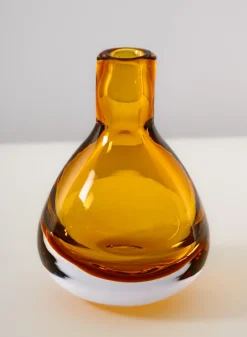 4.5in Tall Muran Amber Glow Hand Blown Deco Glass Vase, Mini