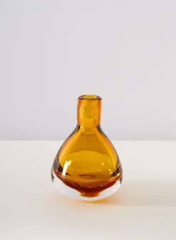 4.5in Tall Muran Amber Glow Hand Blown Deco Glass Vase, Mini