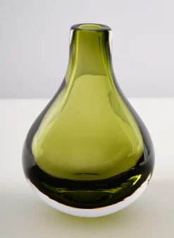 5.5in Tall Muran Green Glow Hand Blown Deco Glass Vase