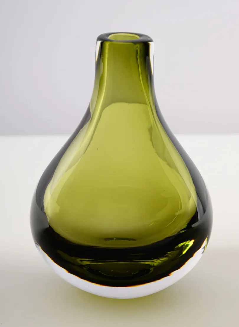 5.5in Tall Muran Green Glow Hand Blown Deco Glass Vase